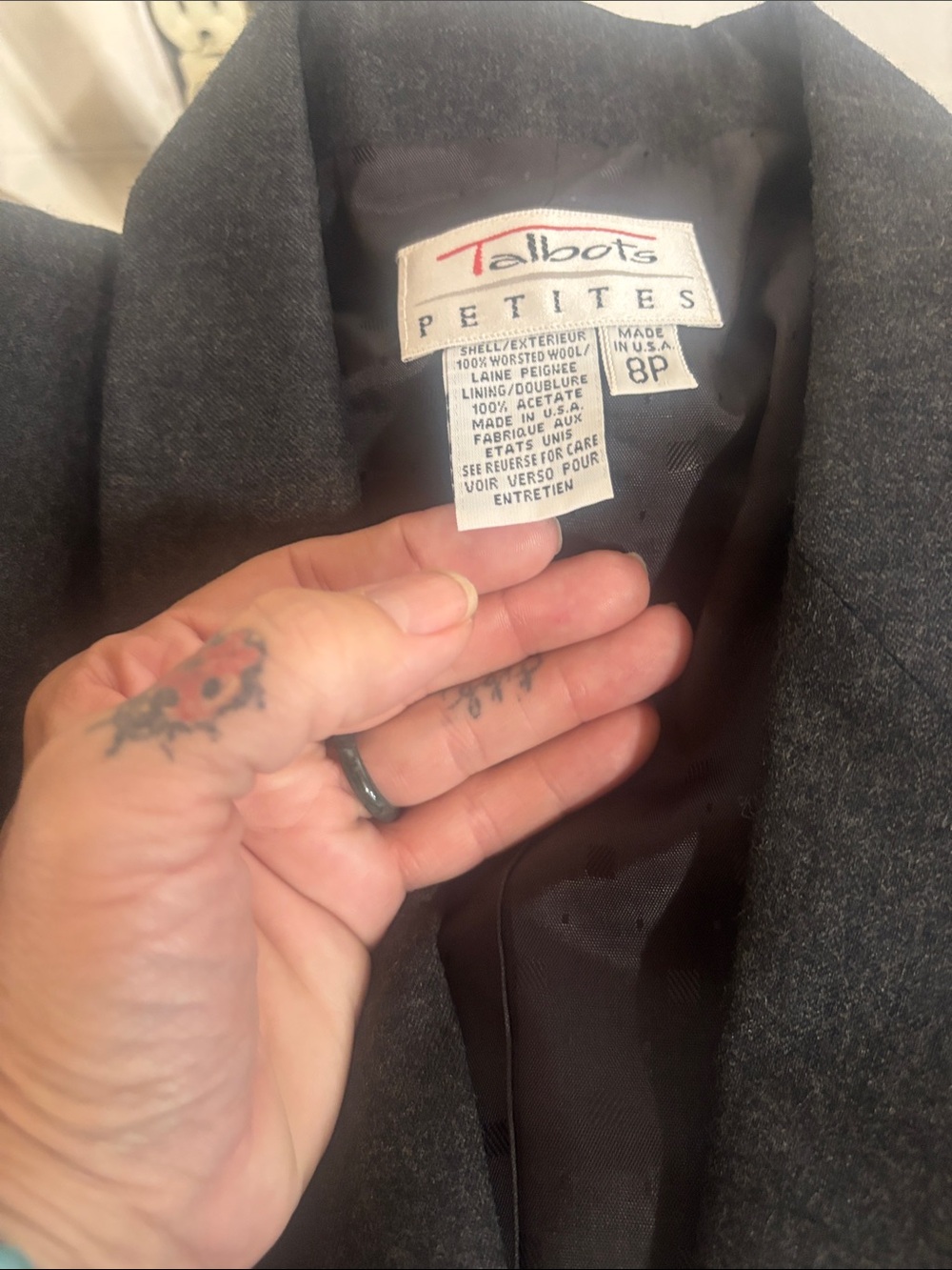 Talbots Petite Dark Charcoal Gray Wool Blazer